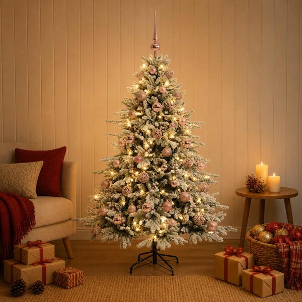 Műkarácsonyfa gömbbel 120 cm 150 LED Meleg fehér PVC és fém