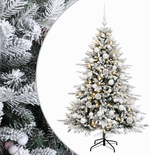 Műkarácsonyfa gömbbel 120 cm 150 LED Meleg fehér PVC és fém
