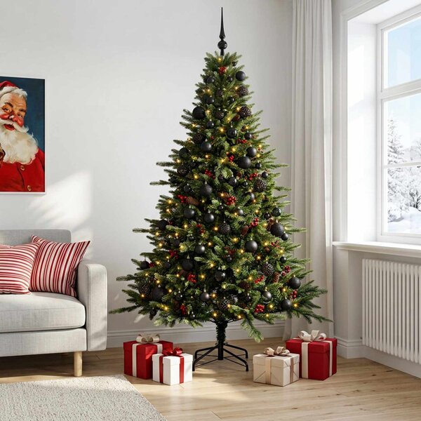 Műkarácsonyfa gömbbel 180 cm 300 LED Meleg fehér PVC és fém