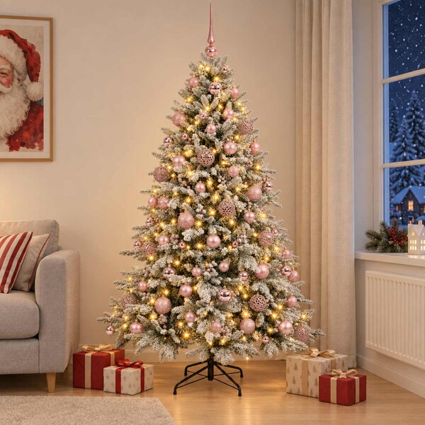 Műkarácsonyfa gömbbel 180 cm 300 LED Meleg fehér PVC és fém