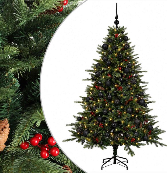 Műkarácsonyfa gömbbel 180 cm 300 LED Meleg fehér PVC és fém