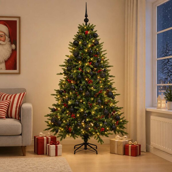 Műkarácsonyfa gömbbel 180 cm 300 LED Meleg fehér PVC és fém