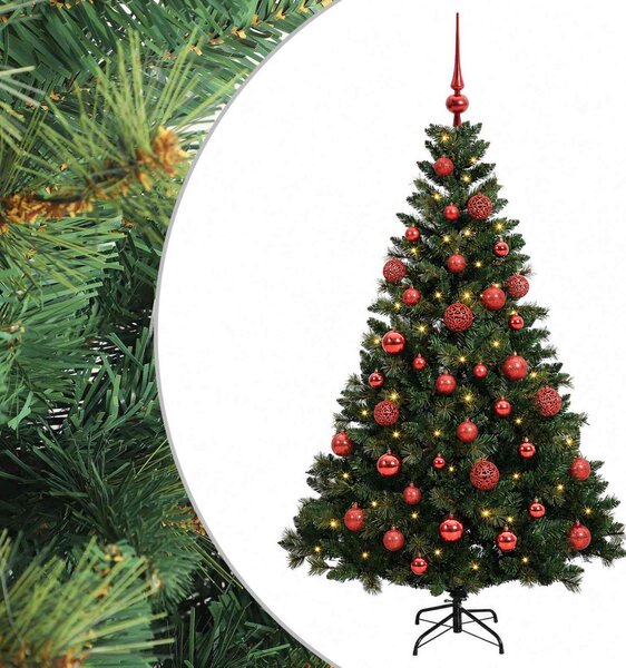 Műfenyő gömbökkel 120 cm 150 LED Meleg fehér PVC és fém Zöld