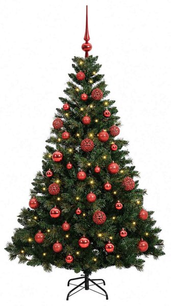 Műfenyő gömbökkel 120 cm 150 LED Meleg fehér PVC és fém Zöld