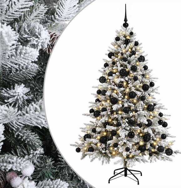Műkarácsonyfa gömbbel 180 cm 300 LED Meleg fehér PVC és fém