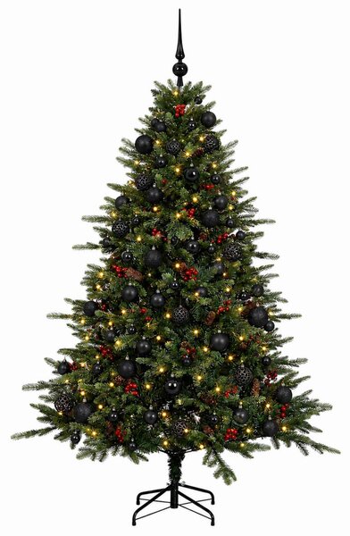 Műkarácsonyfa gömbbel 180 cm 300 LED Meleg fehér PVC és fém
