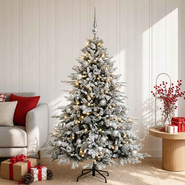 Műkarácsonyfa gömbbel 120 cm 150 LED Meleg fehér PVC és fém