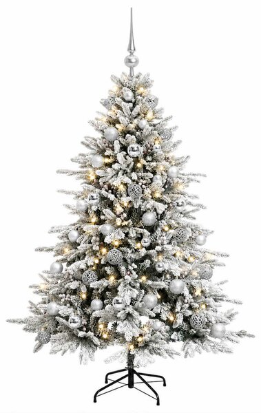 Műkarácsonyfa gömbbel 120 cm 150 LED Meleg fehér PVC és fém