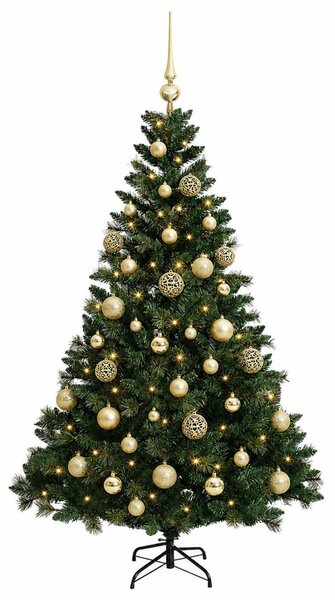 Műfenyő gömbökkel 120 cm 150 LED Meleg fehér PVC és fém Zöld