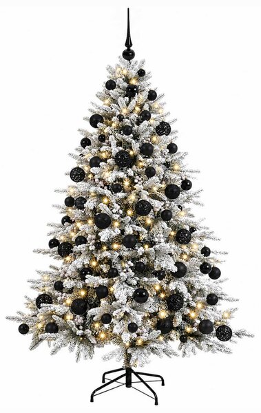 Műkarácsonyfa gömbbel 180 cm 300 LED Meleg fehér PVC és fém