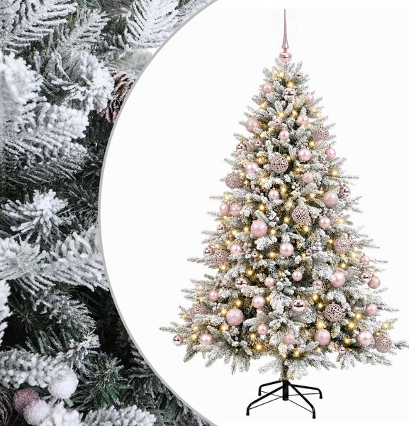Műkarácsonyfa gömbbel 180 cm 300 LED Meleg fehér PVC és fém