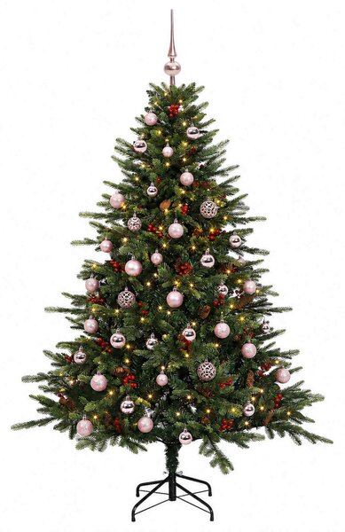 Műkarácsonyfa gömbbel 120 cm 150 LED Meleg fehér PVC és fém