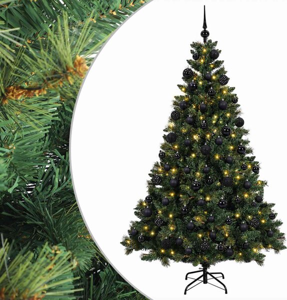 Műfenyő gömbökkel 180 cm 300 LED Meleg fehér PVC és fém Zöld