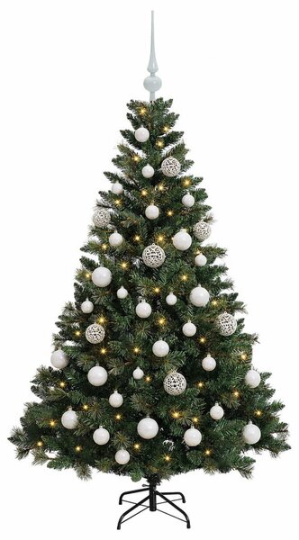Műfenyő gömbökkel 120 cm 150 LED Meleg fehér PVC és fém Zöld