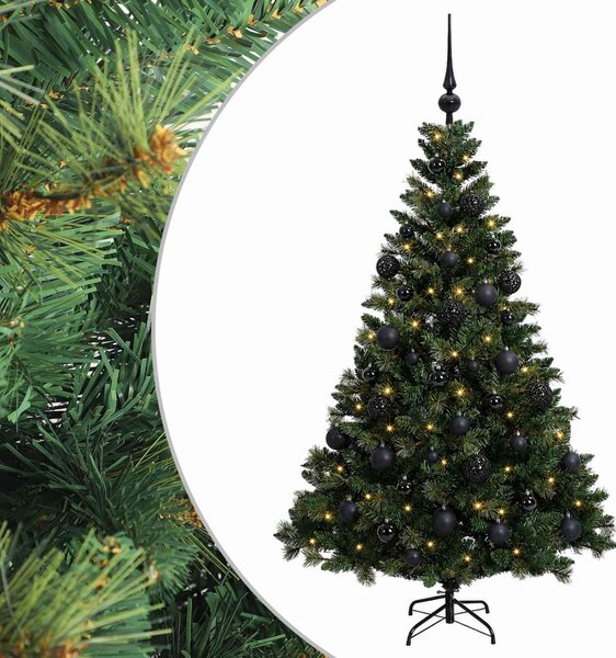 Műkarácsonyfa gömbbel 120 cm 150 LED Meleg fehér PVC és fém