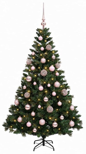 Műfenyő gömbökkel 120 cm 150 LED Meleg fehér PVC és fém Zöld