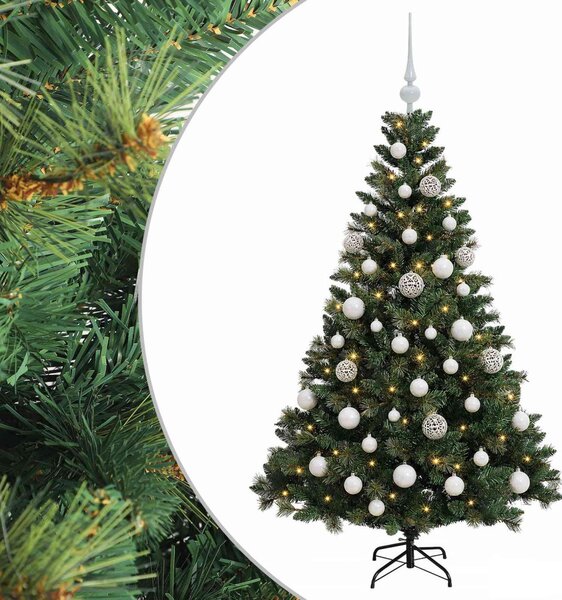 Műfenyő gömbökkel 120 cm 150 LED Meleg fehér PVC és fém Zöld