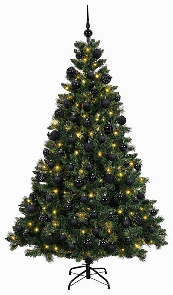 Műfenyő gömbökkel 180 cm 300 LED Meleg fehér PVC és fém Zöld