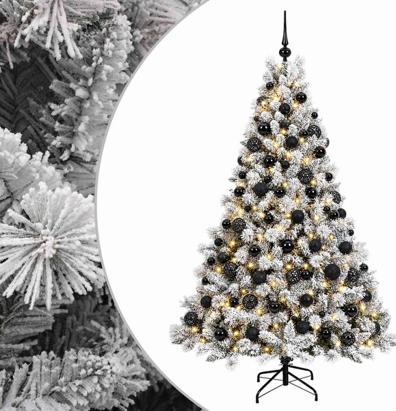Műfenyő gömbökkel 180 cm 300 LED Meleg fehér PVC és fém