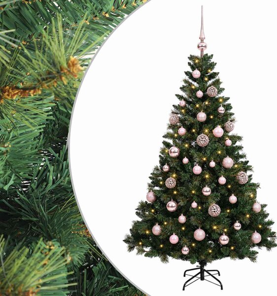 Műfenyő gömbökkel 120 cm 150 LED Meleg fehér PVC és fém Zöld