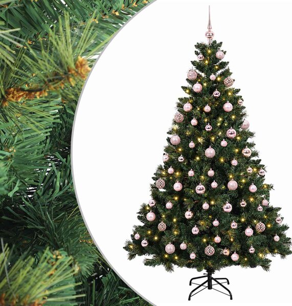 Műfenyő gömbökkel 180 cm 300 LED Meleg fehér PVC és fém Zöld