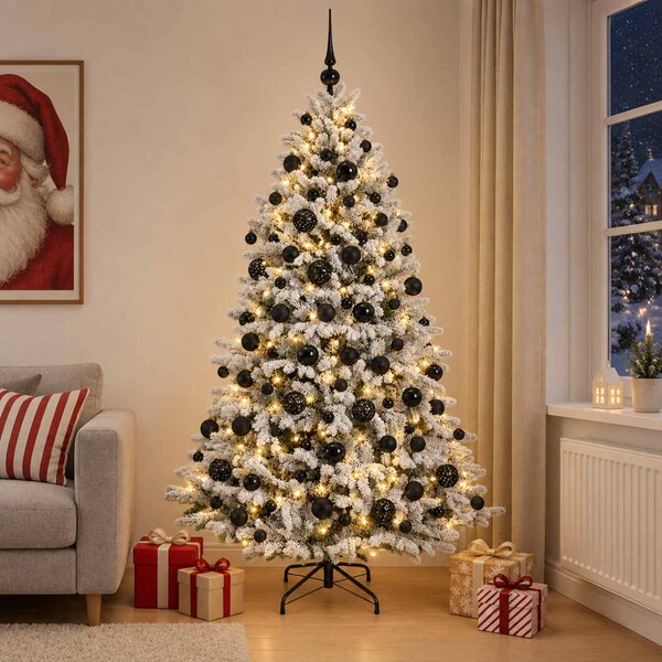Műkarácsonyfa gömbbel 180 cm 300 LED Meleg fehér PVC és fém