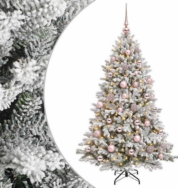 Műkarácsonyfa gömbbel 150 cm 150 LED Meleg fehér PVC és fém