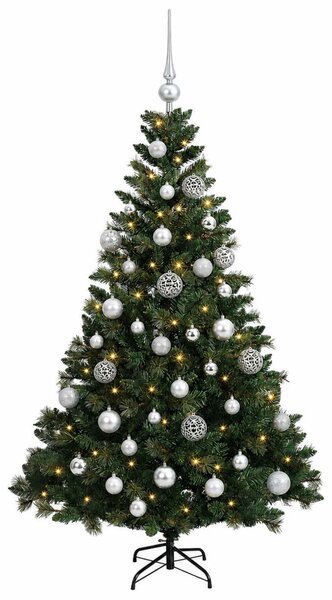 Műfenyő gömbökkel 120 cm 150 LED Meleg fehér PVC és fém Zöld