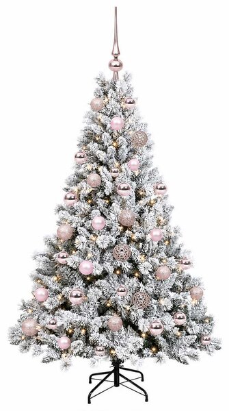 Műkarácsonyfa gömbbel 120 cm 150 LED Meleg fehér PVC és fém