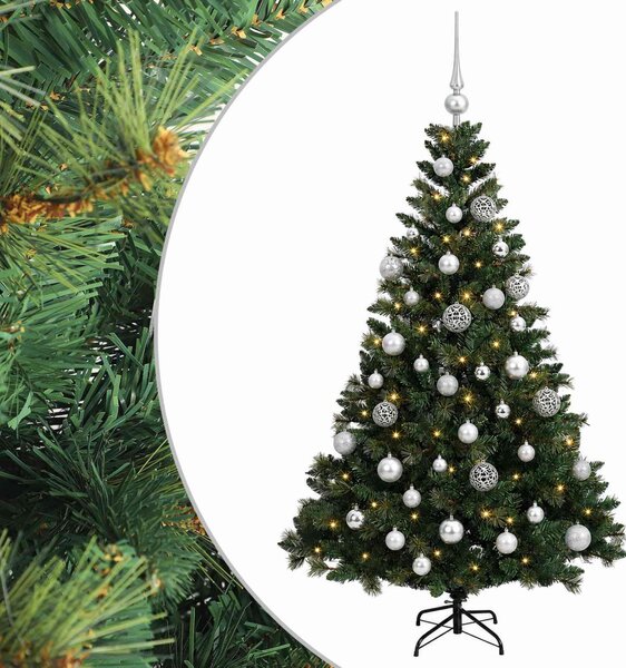 Műfenyő gömbökkel 120 cm 150 LED Meleg fehér PVC és fém Zöld