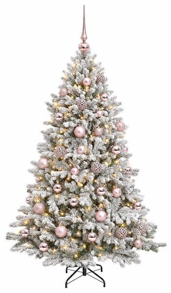 Műkarácsonyfa gömbbel 150 cm 150 LED Meleg fehér PVC és fém