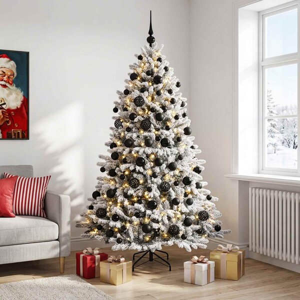 Műkarácsonyfa gömbbel 180 cm 300 LED Meleg fehér PVC és fém