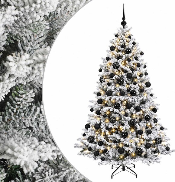 Műkarácsonyfa gömbbel 180 cm 300 LED Meleg fehér PVC és fém