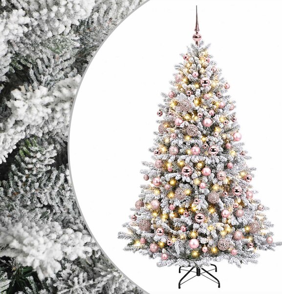 Műfenyő gömbökkel 180 cm 300 LED Meleg fehér PVC és fém