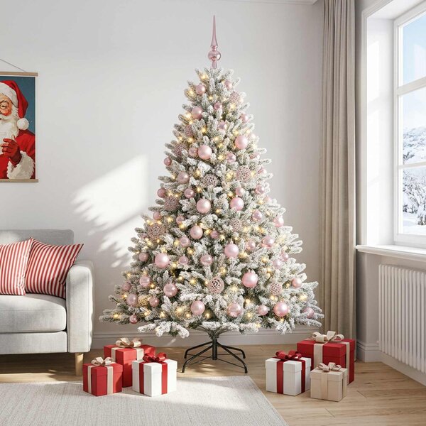 Műkarácsonyfa gömbbel 180 cm 300 LED Meleg fehér PVC és fém