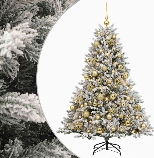 Műkarácsonyfa gömbbel 120 cm 150 LED Meleg fehér PVC és fém