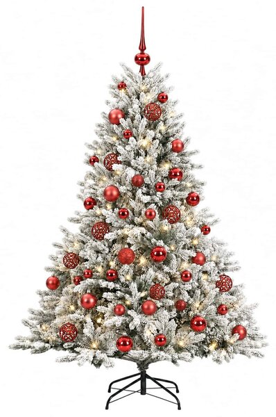 Műkarácsonyfa gömbbel 120 cm 150 LED Meleg fehér PVC és fém