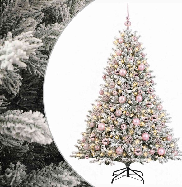 Műkarácsonyfa gömbbel 180 cm 300 LED Meleg fehér PVC és fém