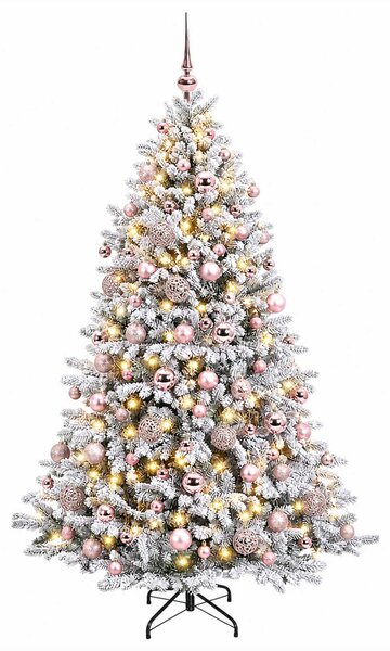 Műfenyő gömbökkel 180 cm 300 LED Meleg fehér PVC és fém