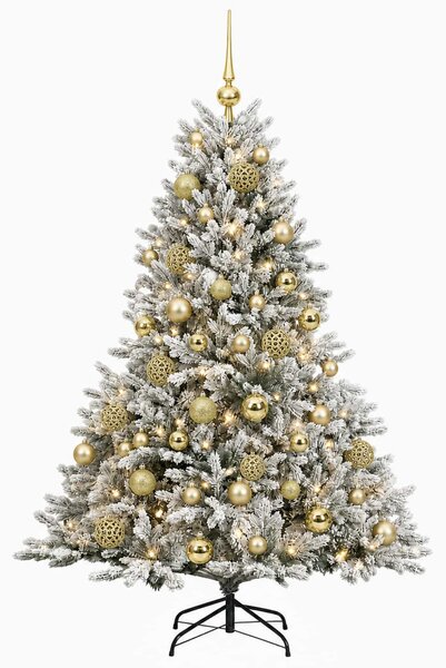Műkarácsonyfa gömbbel 120 cm 150 LED Meleg fehér PVC és fém
