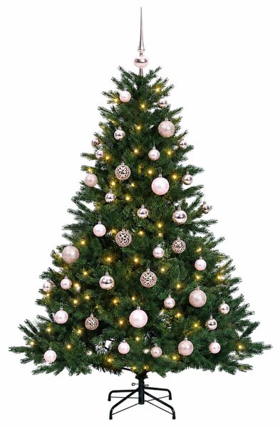 Műkarácsonyfa gömbbel 120 cm 150 LED Meleg fehér PVC és fém