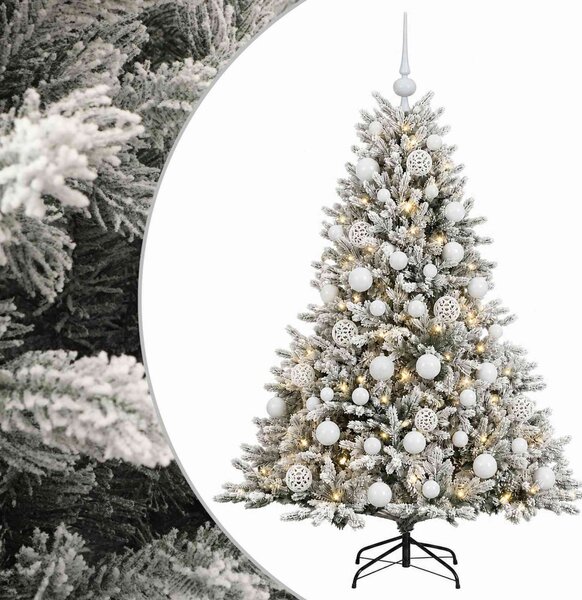 Műkarácsonyfa gömbbel 120 cm 150 LED Meleg fehér PVC és fém