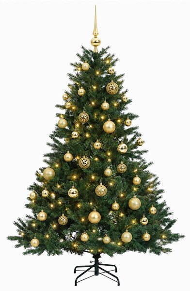 Műkarácsonyfa gömbbel 120 cm 150 LED Meleg fehér PVC és fém