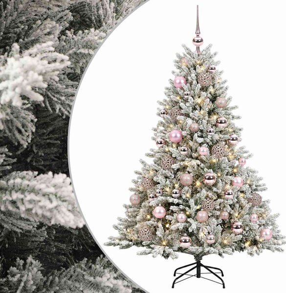 Műkarácsonyfa gömbbel 120 cm 150 LED Meleg fehér PVC és fém