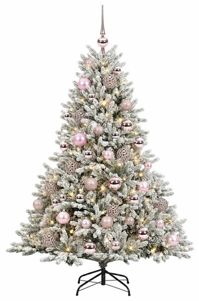 Műkarácsonyfa gömbbel 120 cm 150 LED Meleg fehér PVC és fém