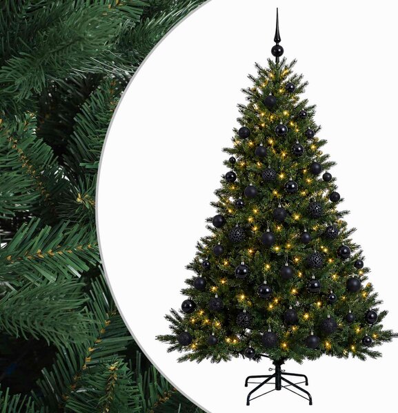 Műkarácsonyfa gömbbel 180 cm 300 LED Meleg fehér PVC és fém