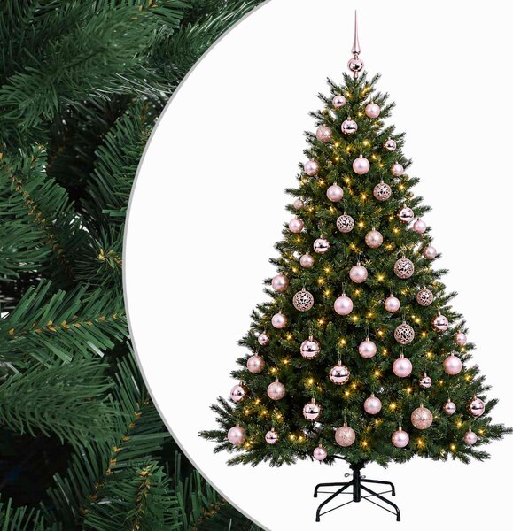 Műkarácsonyfa gömbbel 180 cm 300 LED Meleg fehér PVC és fém