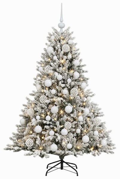 Műkarácsonyfa gömbbel 120 cm 150 LED Meleg fehér PVC és fém