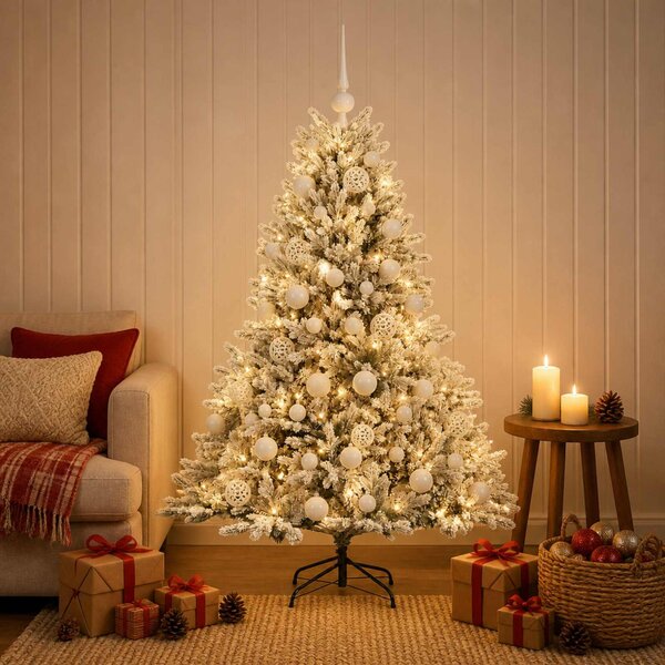 Műkarácsonyfa gömbbel 120 cm 150 LED Meleg fehér PVC és fém