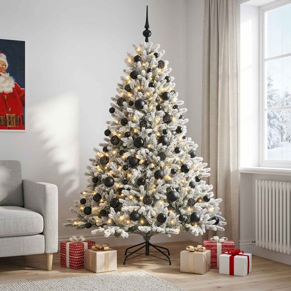 Műkarácsonyfa gömbbel 180 cm 300 LED Meleg fehér PVC és fém